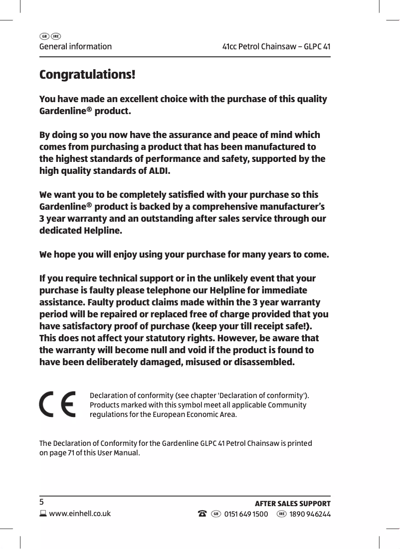 Page 1 de la notice Manuel utilisateur Gardenline GLPC 41