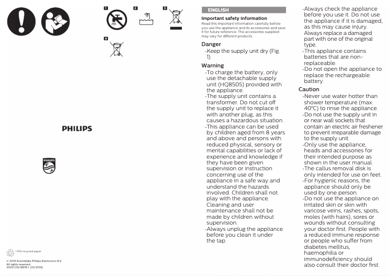 Page 1 de la notice Manuel utilisateur Philips SatinShave Prestige BRL175