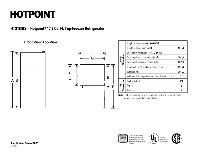 Page n°1 - Fiche technique Hotpoint HTS18IBSBB