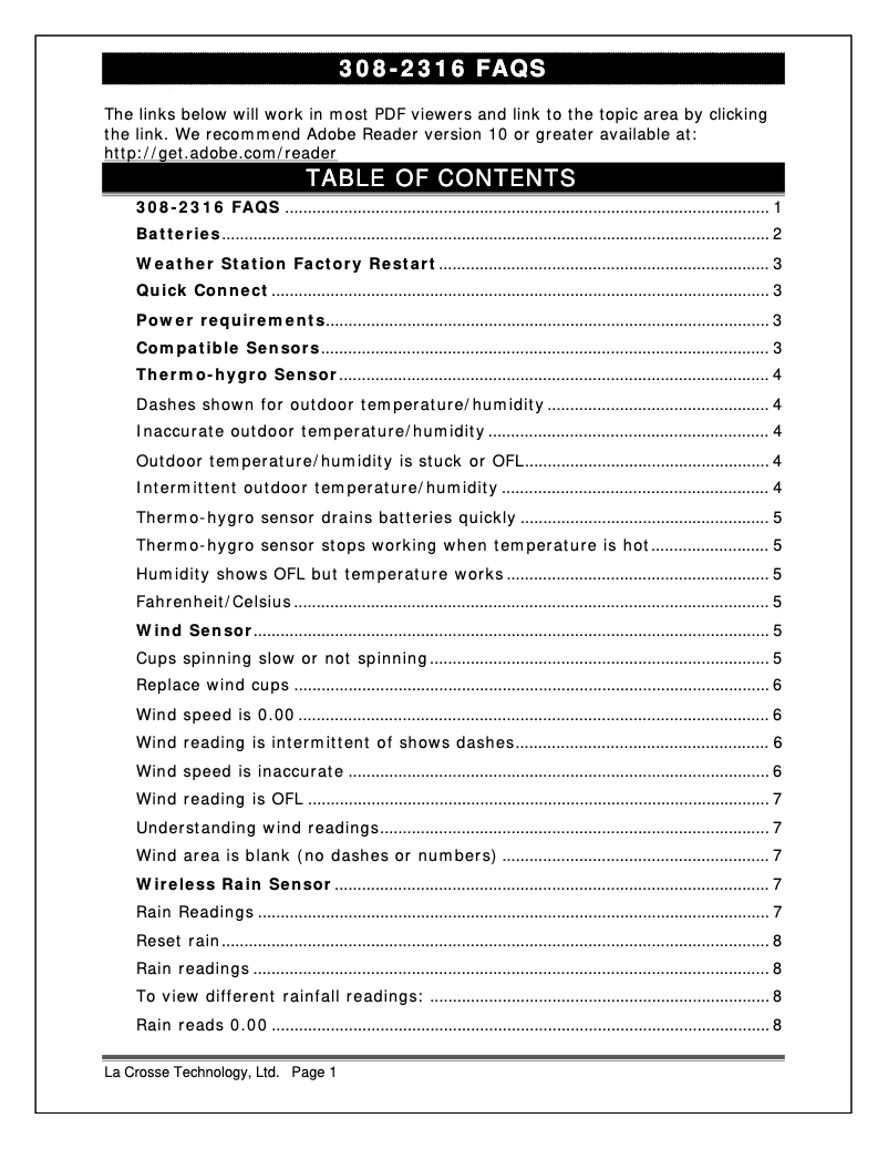 Page n°1 - FAQ La Crosse Technology 308-2316