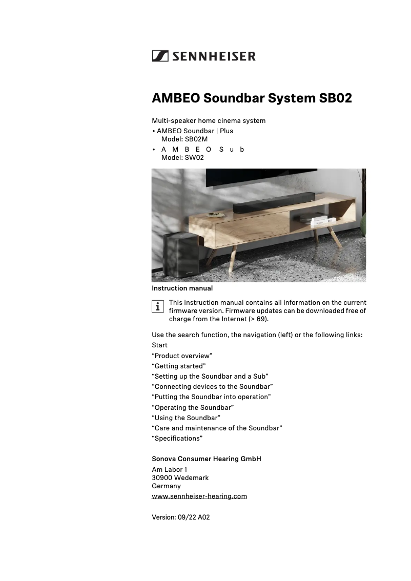 Image de la première page du manuel de l'appareil AMBEO SB02M