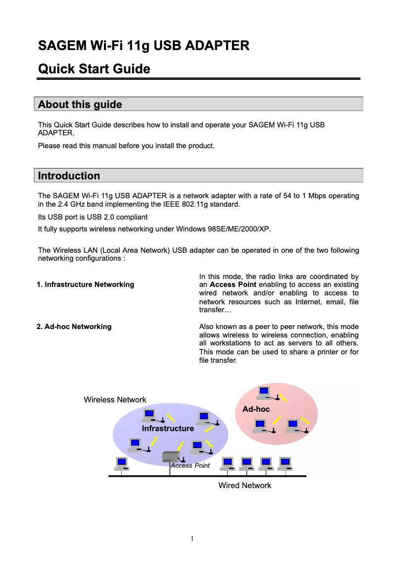 Page 1 de la notice Manuel utilisateur Sagem WL167G