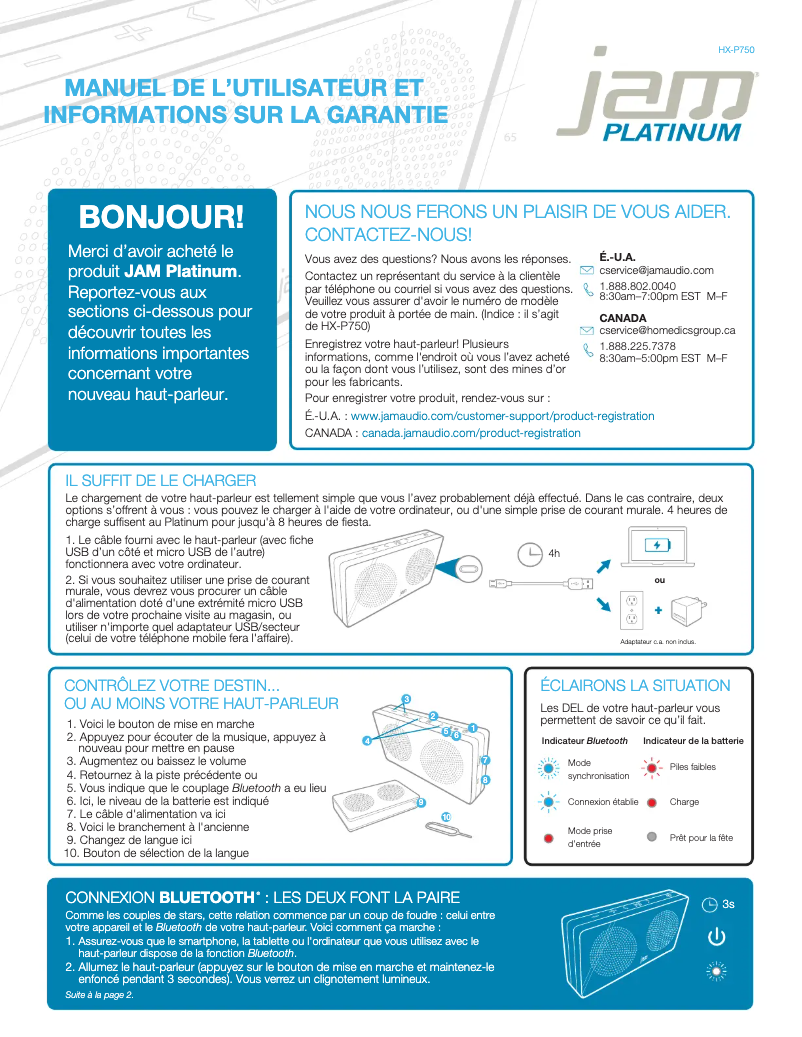 Page n°1 - Manuel utilisateur Jam Platinum HX-P750