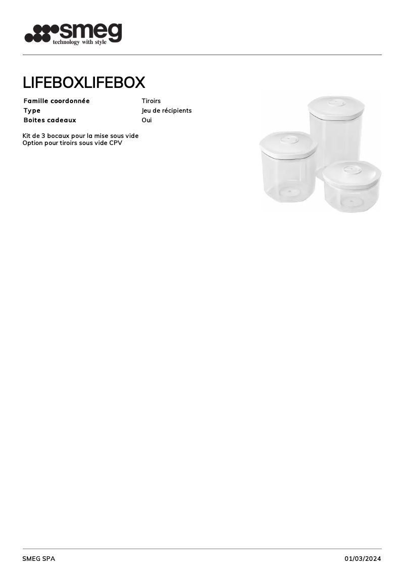 Página 1 del manual Ficha técnica Smeg LIFEBOX