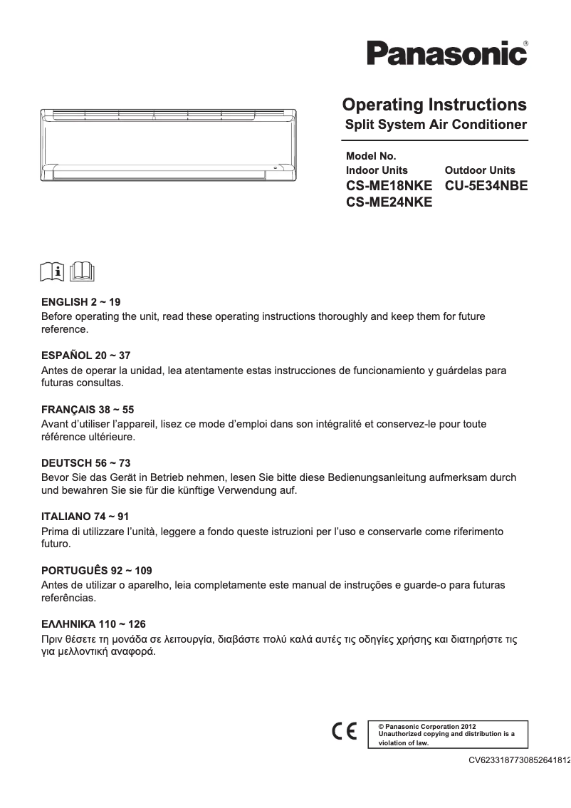 Page 1 de la notice Manuel utilisateur Panasonic CS-ME18NKE