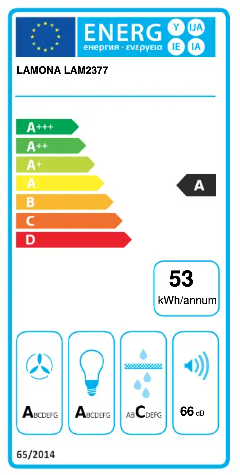 Page 1 de la notice Label énergétique Lamona LAM2377
