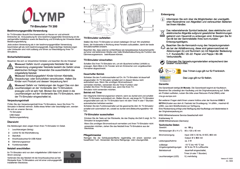 Image de la première page du manuel de l'appareil TV 200