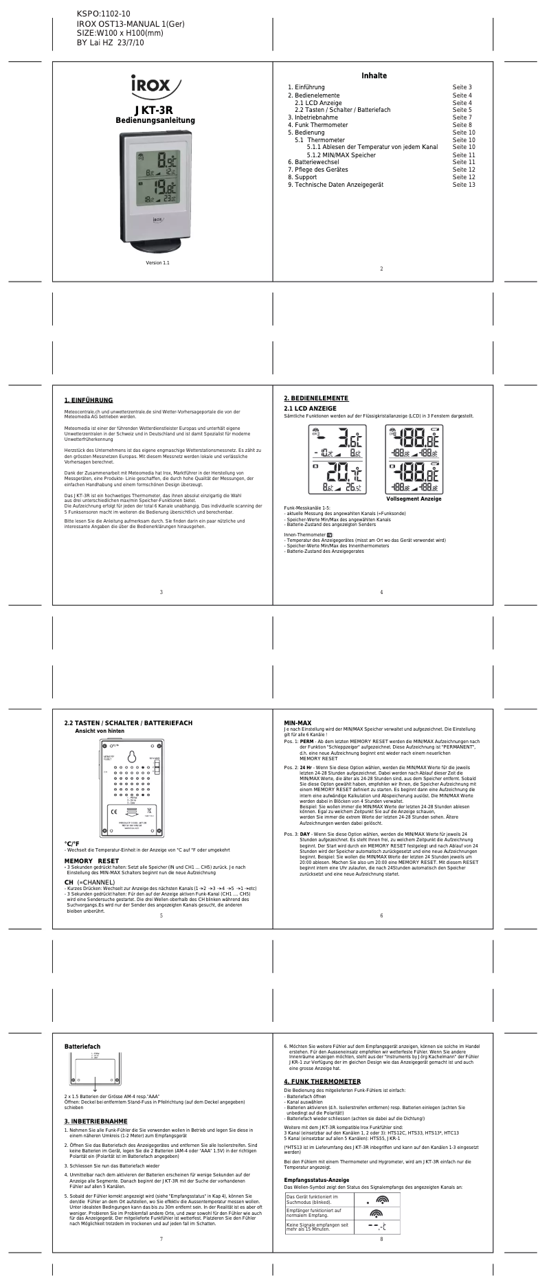 Page n°1 - Manuel utilisateur Irox JKT-3R