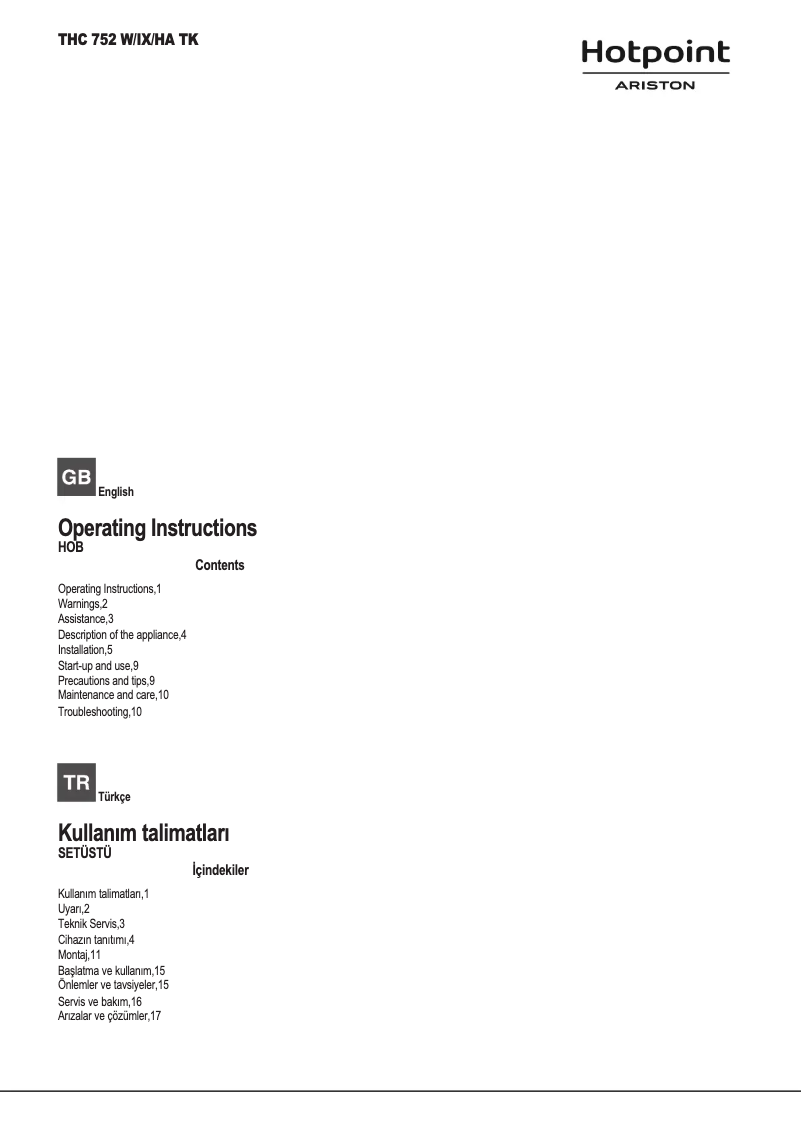 Image de la première page du manuel de l'appareil THC 752 W/IX/HA TK