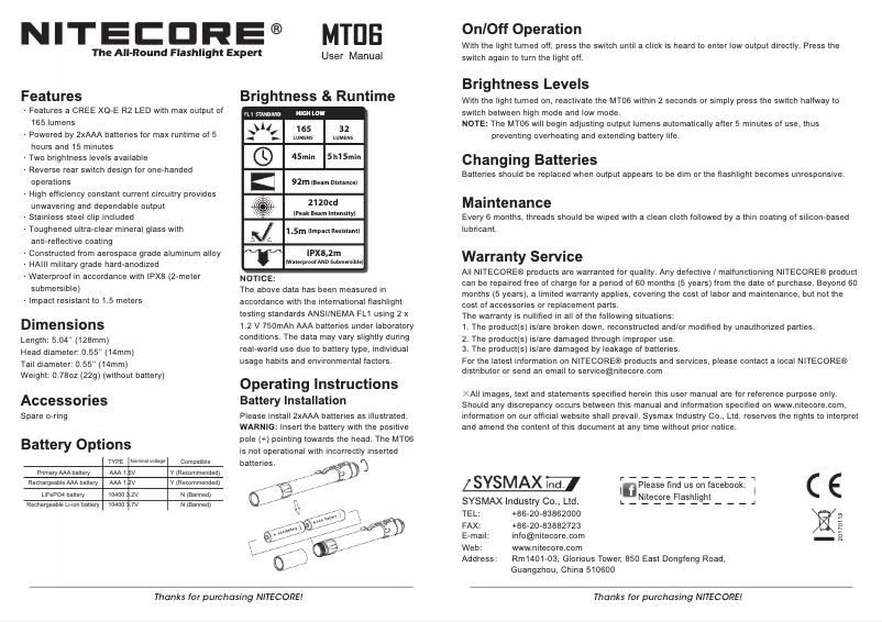 Page n°1 - Manuel utilisateur Nitecore MT06