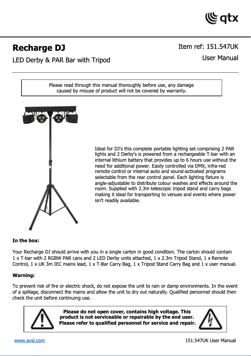 Page 1 de la notice Manuel utilisateur Qtx Recharge DJ