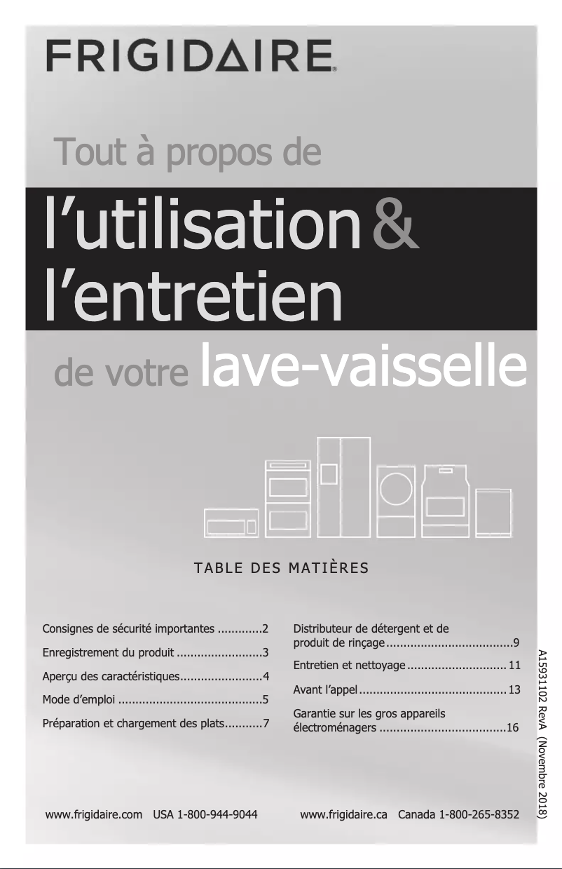 Page 1 de la notice Manuel utilisateur Frigidaire FFBD1831UB