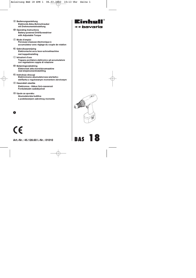 Página 1 del manual Manual de usuario Bavaria by Einhell BAS 18