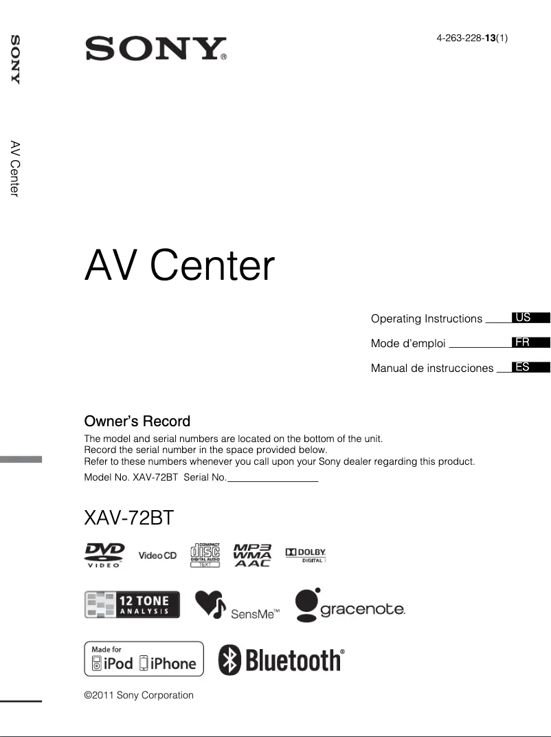 Image de la première page du manuel de l'appareil XAV-72BT