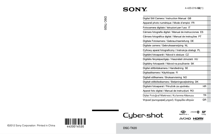 Page 1 de la notice Manuel utilisateur Sony Cybershot DSC-TX20