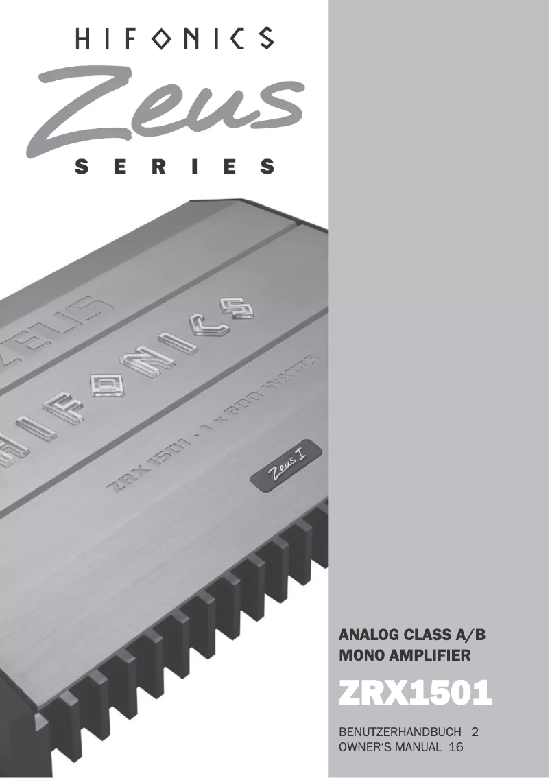 Page 1 de la notice Manuel utilisateur Hifonics ZEUS ZRX1501