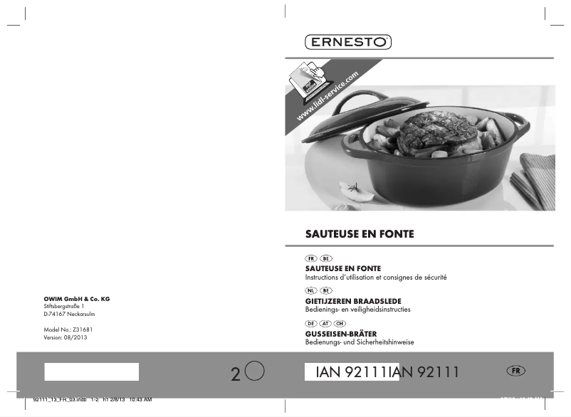 Page 1 de la notice Manuel utilisateur Ernesto IAN 92111