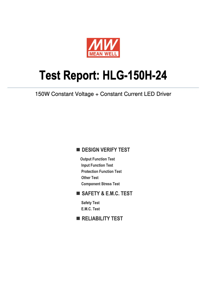 Page n°1 - Fiche technique Mean Well HLG-150H-24