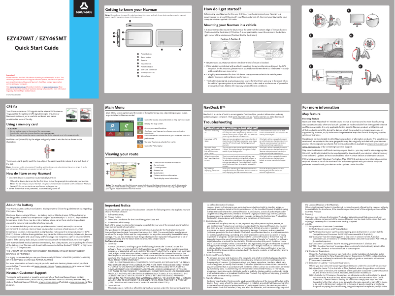Page 1 de la notice Guide de démarrage rapide Navman EZY470MT