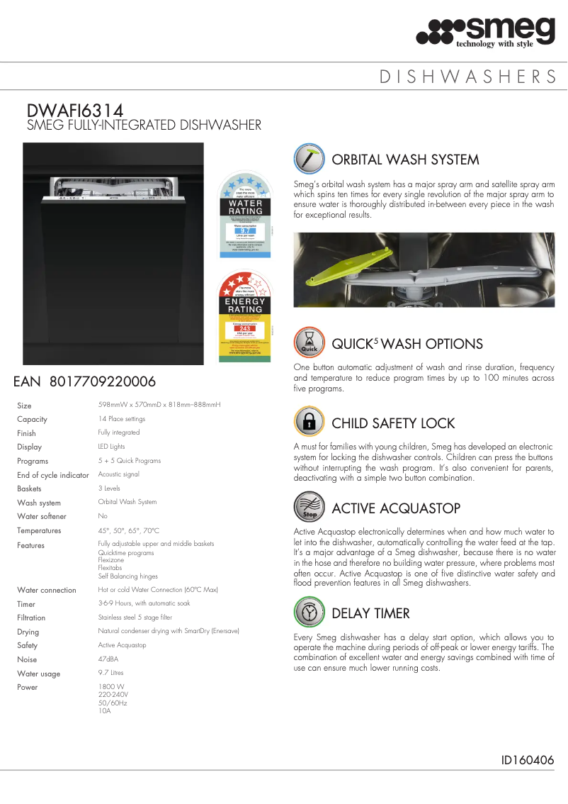 Page n°1 - Fiche technique Smeg DWAFI6314