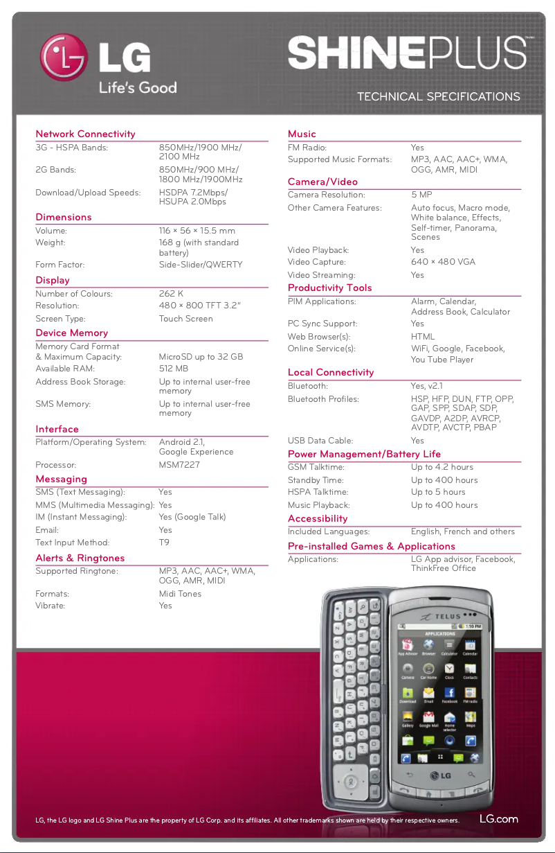 Page n°1 - Fiche technique LG C710H