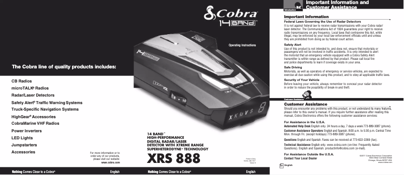 Page n°1 - Manuel utilisateur Cobra XRS 888
