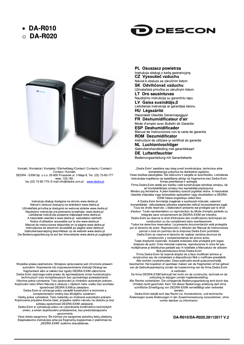 Page 1 de la notice Manuel utilisateur Descon DA-R010