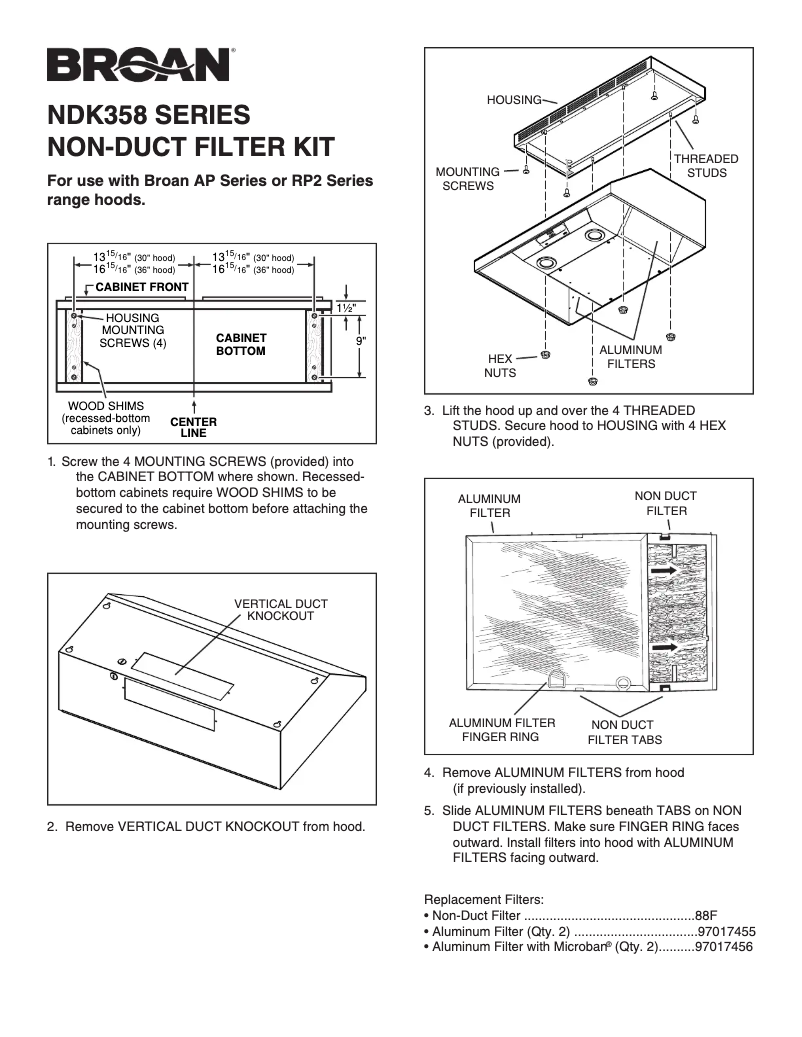 Page 1 de la notice Manuel utilisateur Broan NDK35830WW