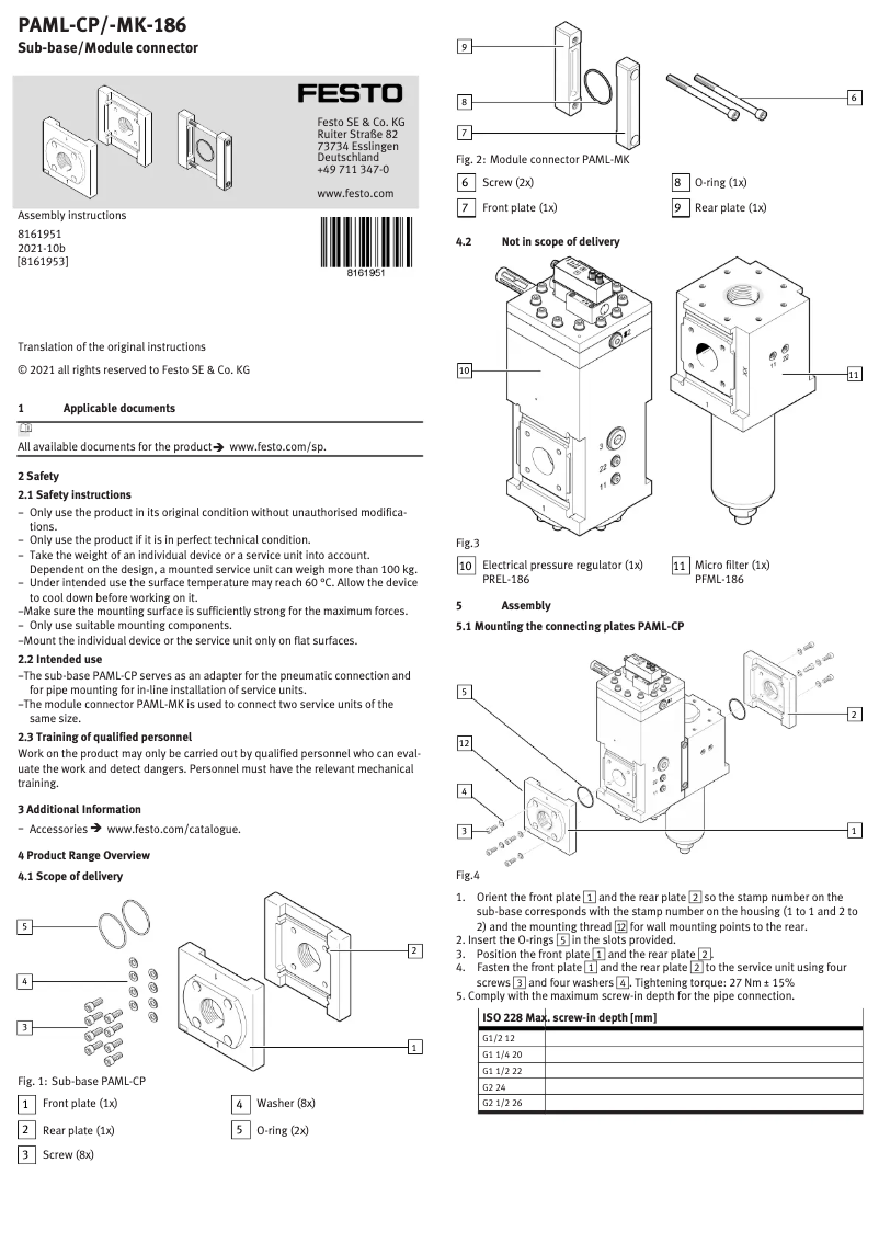 Page 1 de la notice Manuel utilisateur Festo PAML-CP-186-HP3-G212