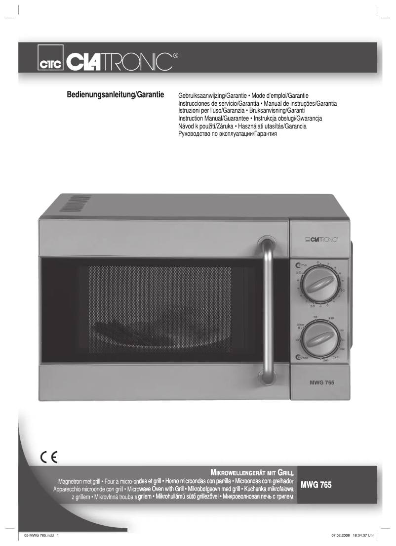Page n°1 - Manuel utilisateur Clatronic MWG 765