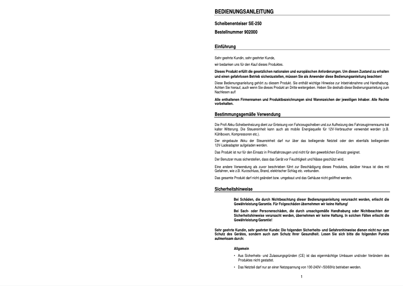 Page n°1 - Manuel utilisateur IVT SE-250