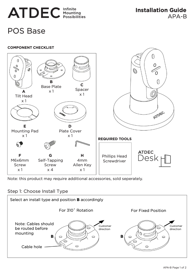 Page 1 de la notice Manuel utilisateur Atdec APA-B
