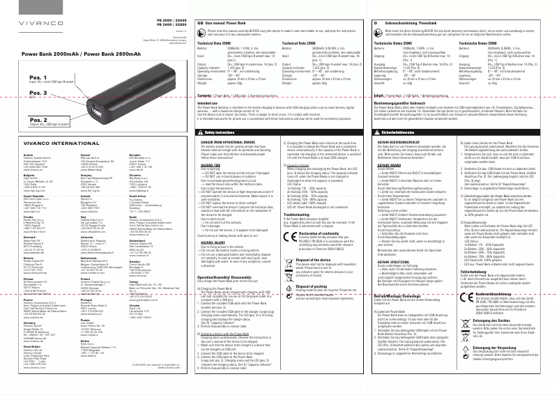 Página 1 del manual Manual de usuario Vivanco Power Bank 2000mAh