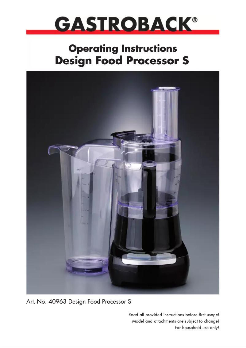 Page 1 de la notice Manuel utilisateur Gastroback Design Food Processor S
