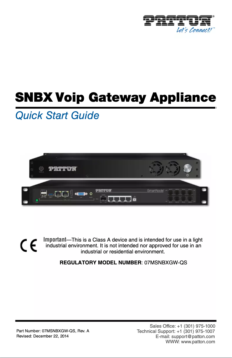 Página 1 del manual Manual de usuario Patton SmartNode Branch eXchange