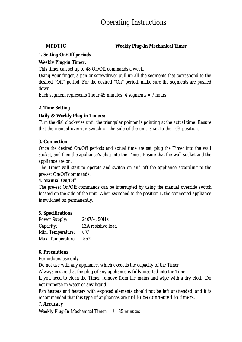 Image de la première page du manuel de l'appareil MPDT1C