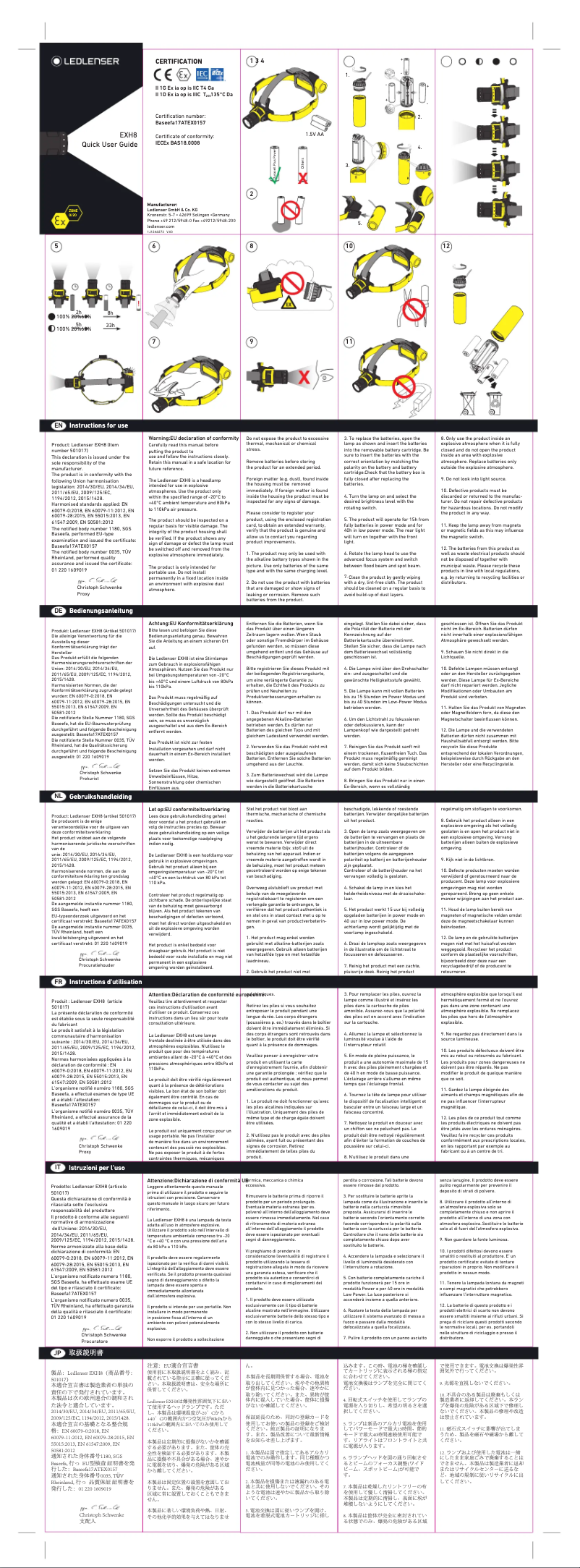 Page 1 de la notice Manuel utilisateur Ledlenser EXH8