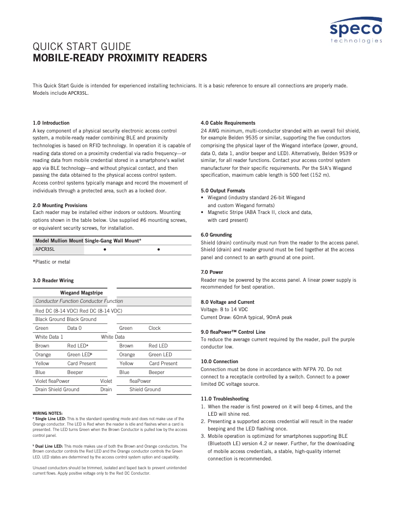 Page n°1 - Guide de démarrage rapide Speco Technologies APCR35L