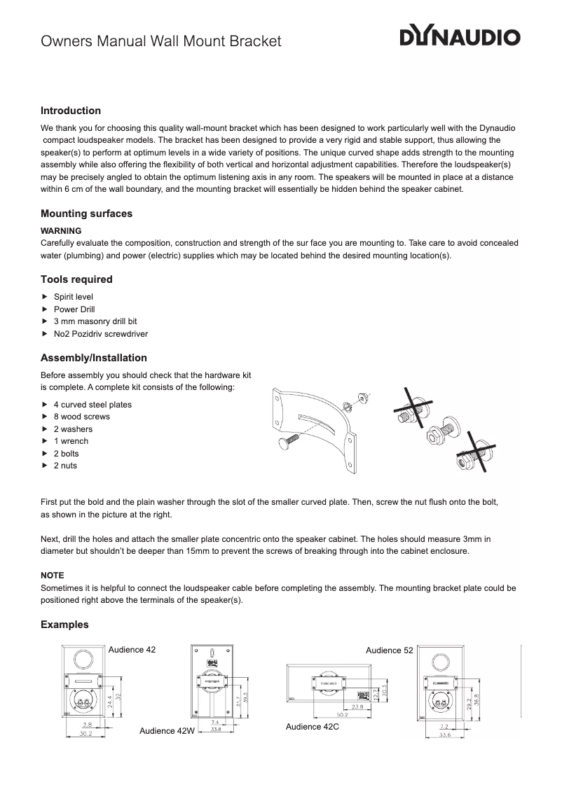 Page n°1 - Manuel utilisateur Dynaudio Xeo 2 Wall Mount Bracket