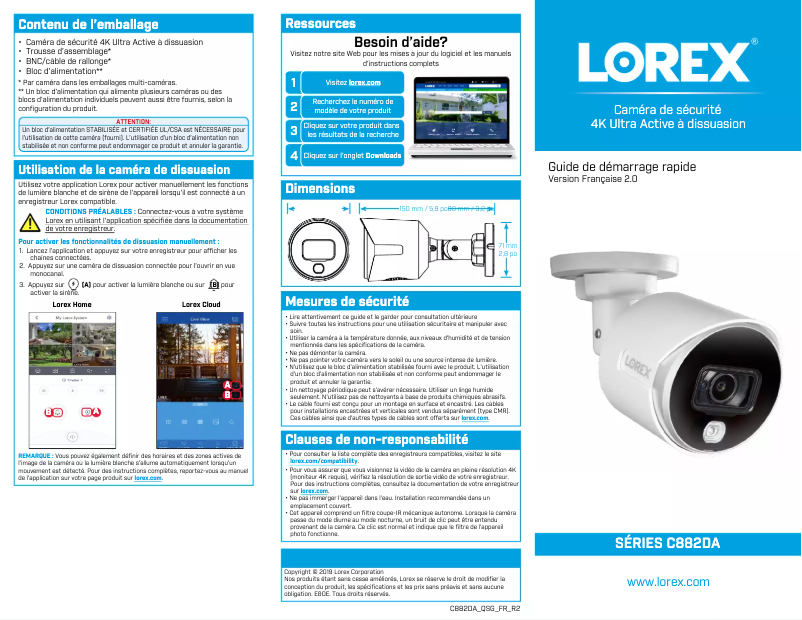 Page n°1 - Guide de démarrage rapide Lorex C882DA