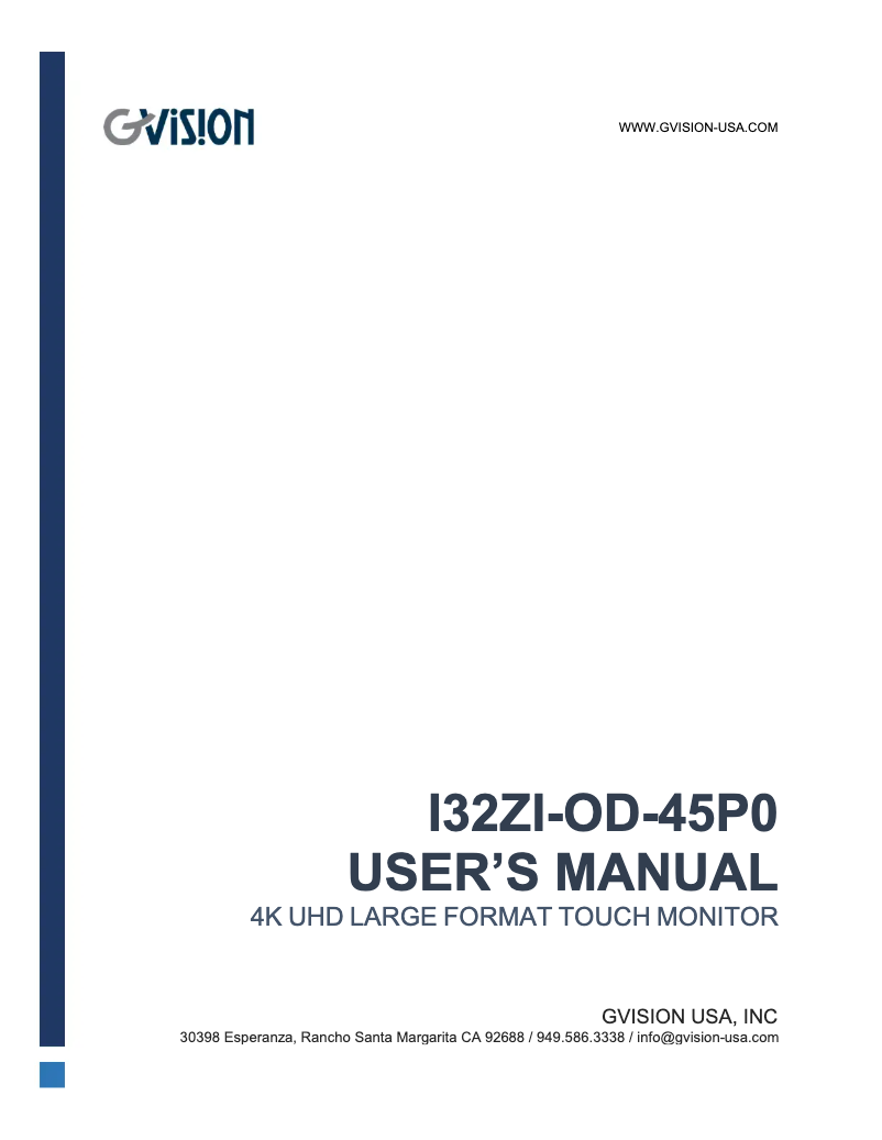 Page n°1 - Manuel utilisateur GVision I32ZI-OD-45P0