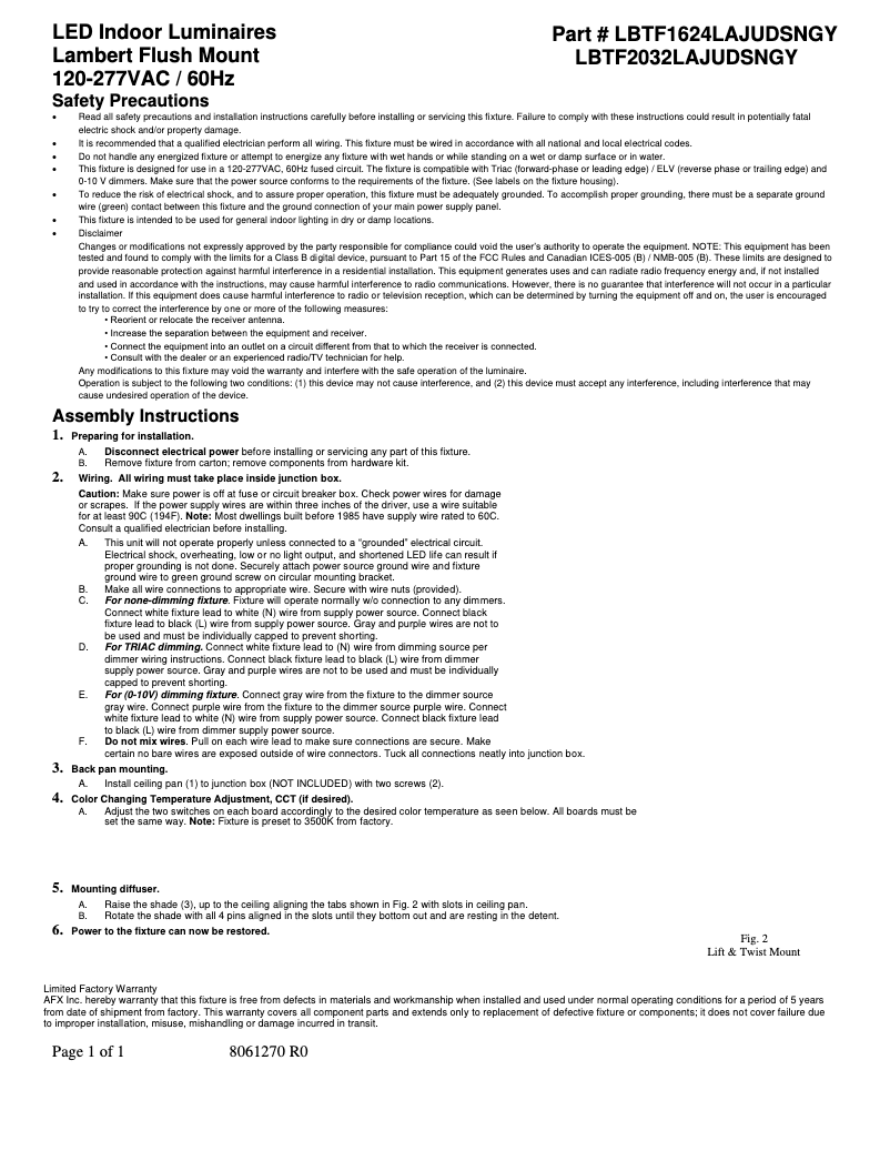 Página 1 del manual Manual de usuario AFX Lambert LBTF1624LAJUDSNGY