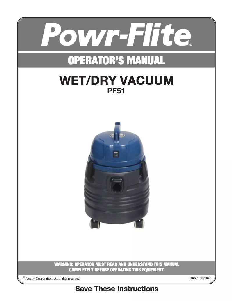 Page n°1 - Manuel utilisateur Powr-Flite PF51