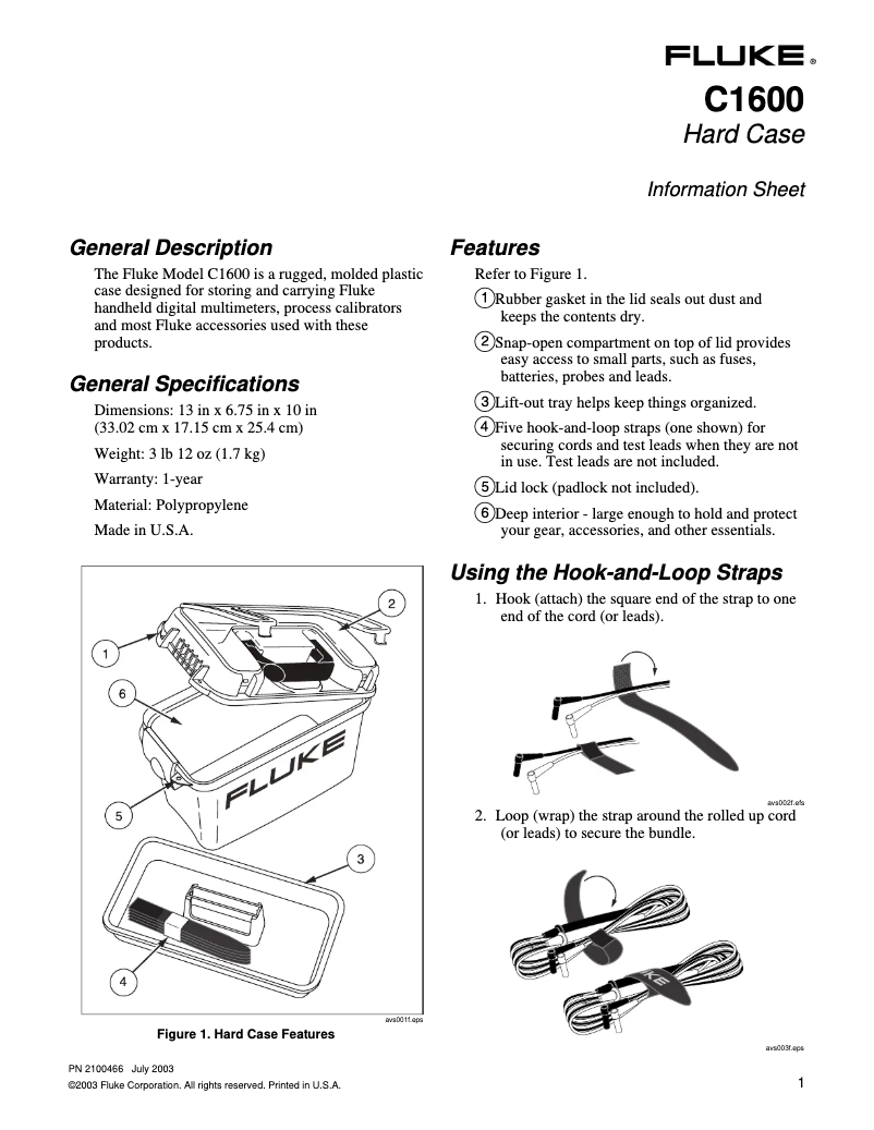 Page 1 de la notice Manuel utilisateur Fluke C1600