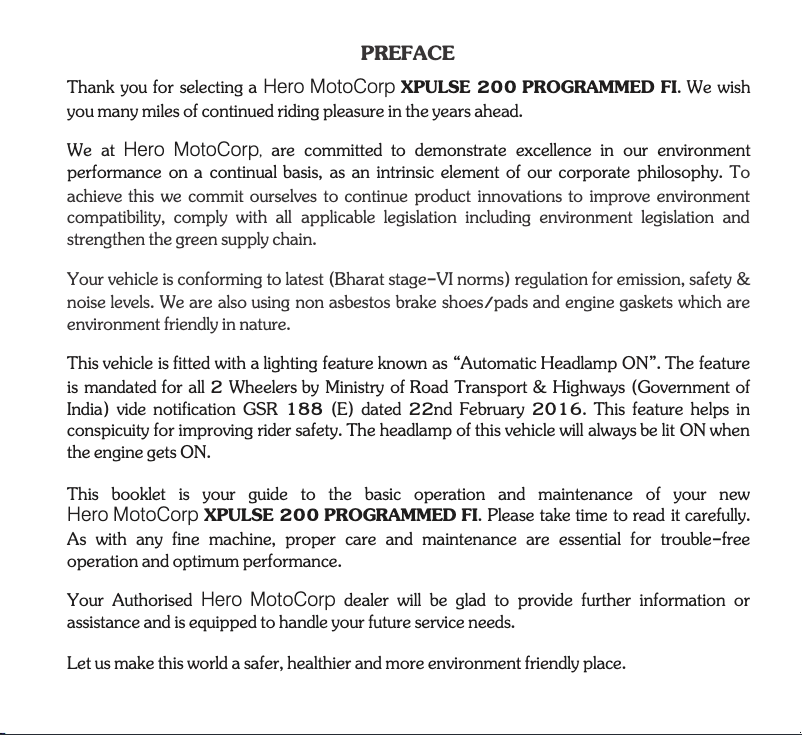 Page 1 de la notice Manuel utilisateur Hero Xpulse 200 (2020)