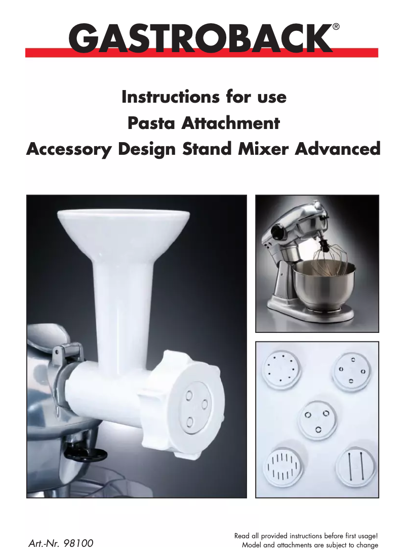 Page 1 de la notice Manuel utilisateur Gastroback 98100