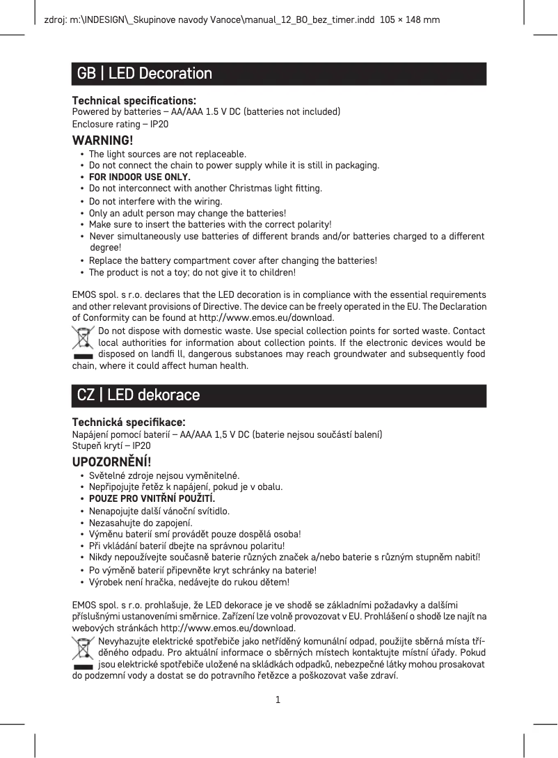 Page n°1 - Manuel utilisateur Emos DCLW21