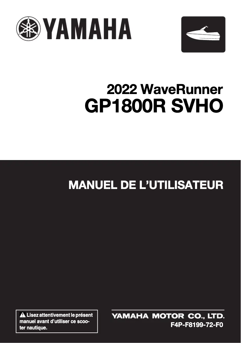 Image de la première page du manuel de l'appareil WaveRunner GP1800R SVHO (2022)