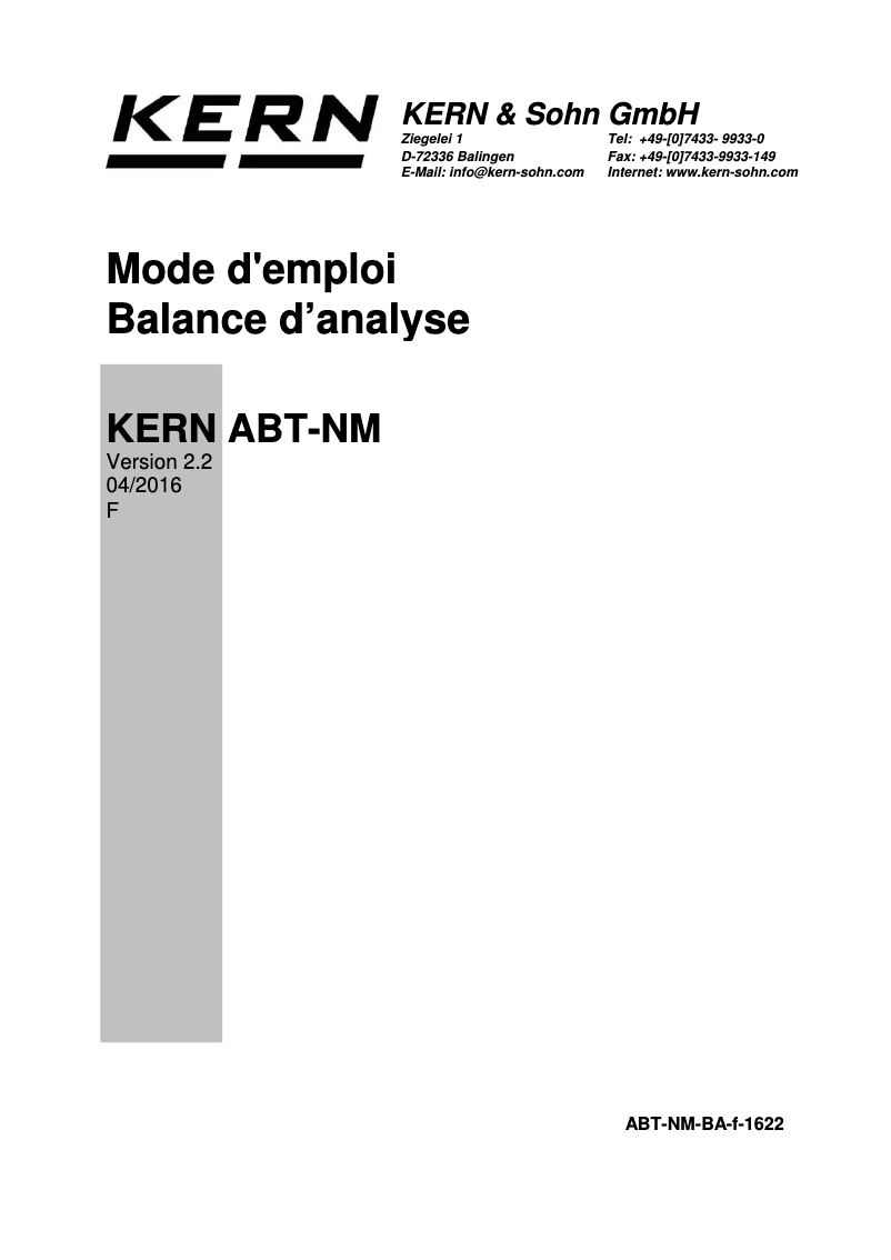 Page 1 de la notice Manuel utilisateur Kern ABT 120-5DNM