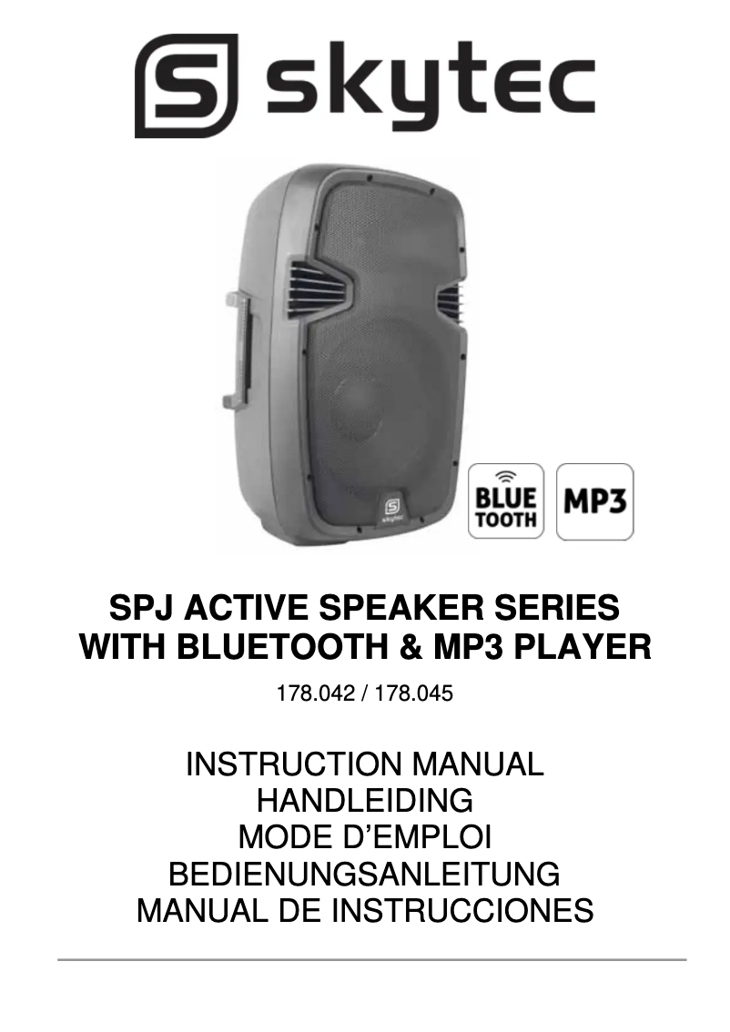 Page 1 de la notice Manuel utilisateur Skytec SPJ Active Speaker with Bluetooth and MP3 178.042